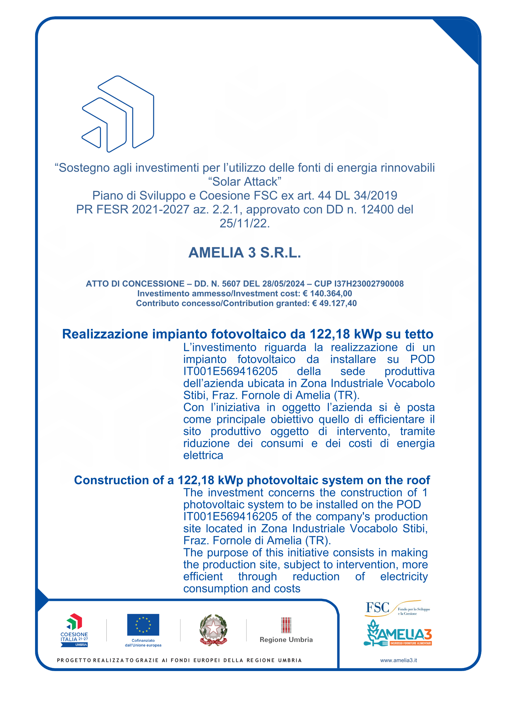 Poster AMELIA 3 SRL AVVISO SOLAR ATTACK con logo Amelia 3